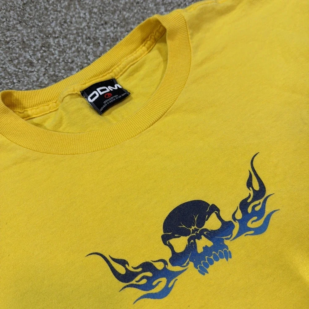 Vintage Odm Skull Flame Tee Double Sided Felt Material Size Large Yellow